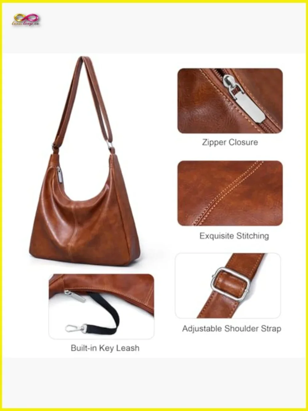 Vegan Leather Slouchy Hobo Bag Tote Crossbody Shoulder Purse Foldable Ladies
